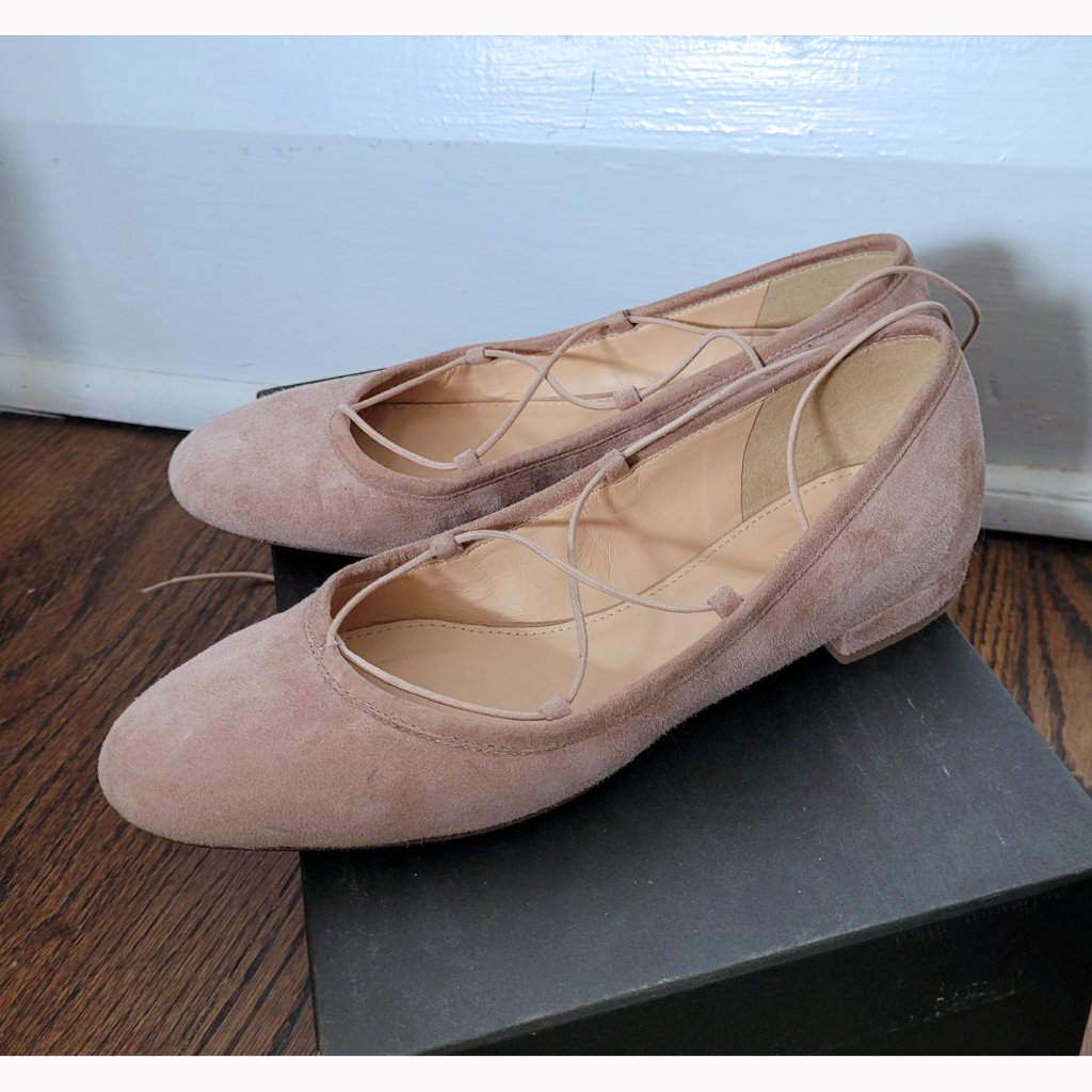 J. Crew Nude Suede Lace-Up Flats (Size 6.5)